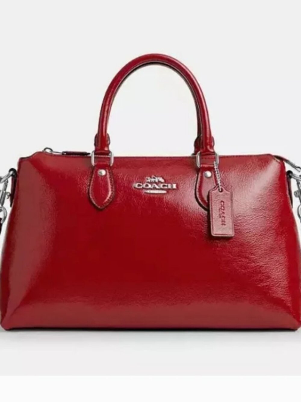 Coach Red Patent Leather Satchel with Silver Logo